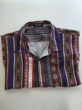 MCEDAR Men's Short Sleeve Button Up Shirt Size L Southwestern Aztec Print